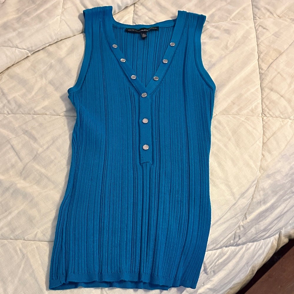 White House Black Market Blue Ribbed Tank Top